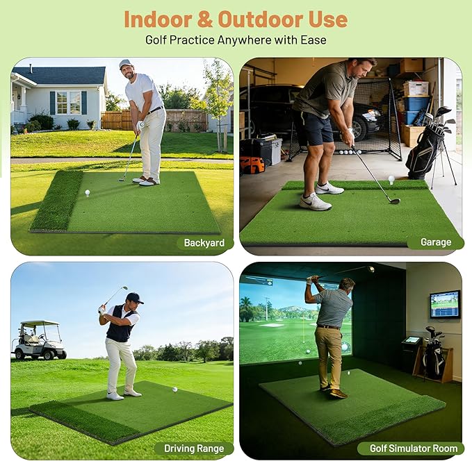 Dual Turf Golf Mat 5 * 4FT,Golf Hitting Mats Practice Outdoor/Indoor for Training Chipping Driving Swing,High-Density Artificial Turf Matt for Backyard, Driving Range, Garage