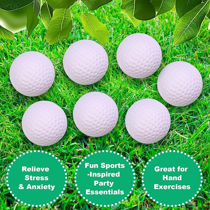 24 Pcs Mini Golf Stress Ball Bulk 2.5 Inch Foam Practice Balls for Stress Relief with 2 Black Mesh Storage Bags Sports Party Favors for Birthday Carnival Gift