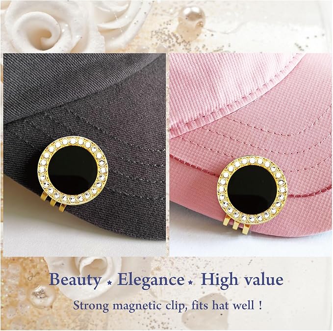 Golf Ball Marker Hat Clip with Pearl Crystal Ball Marker, Golf Accessories, Golf Gifts, Golf Ball Markers for Women