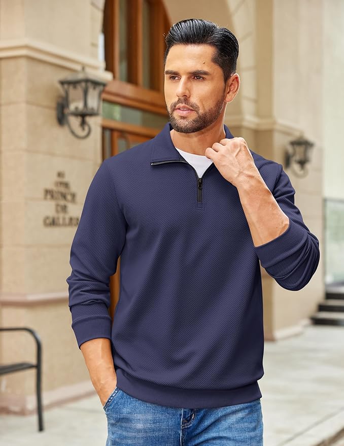 COOFANDY Mens Quarter Zip Pullover Sweatshirts Lightweight Long Sleeve Mock Neck Sweater Polo