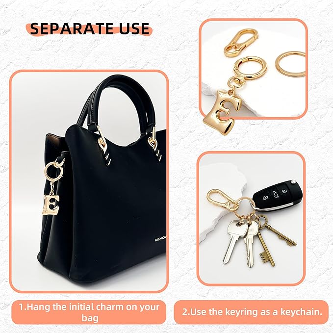 Gold Bubble Heart, Cherry, Bow & More Designs Letter Initial Keychain Bag Charms – Cute Purse Charms for Handbags