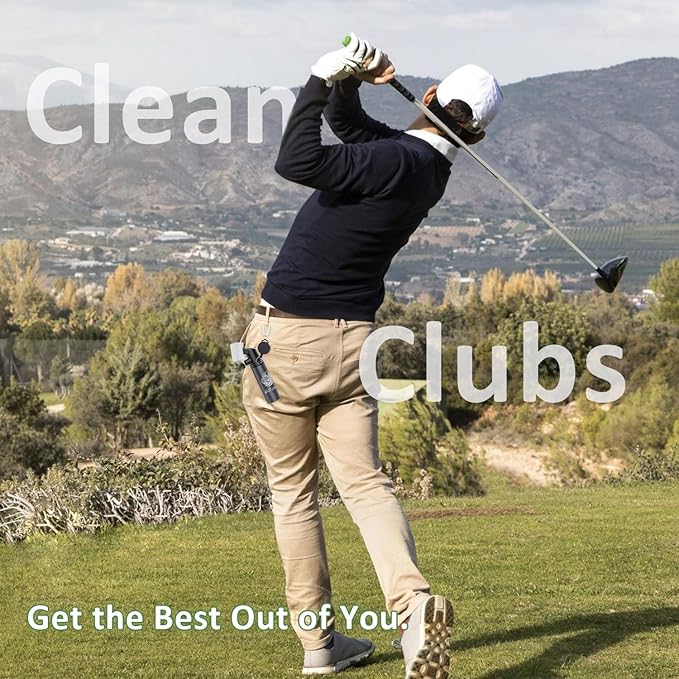 Pro Golf Club Cleaner - 4oz Water Bottle with Groove Cleaner and Retainer Clip, Durable Nylon Bristles for Easy Cleaning, Ergonomic Button Design, Golf Gifts for Men & Essential Accessories