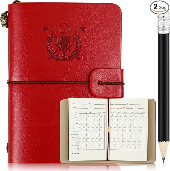 Yexiya Golf Scorecard Book with Pencil Leather Golf Journal Scorecard Holder Accessories Notebook Log Book Pocket Scorebook Gifts for Men Golfers, Sports and Outdoor Club Accessories
