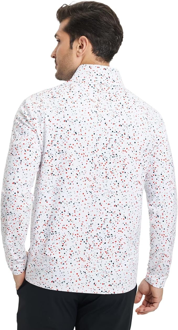 M MAELREG Quarter Zip Golf Pullover Men Dry Fit Long Sleeve Performance Wicking 1/4 Zip Full Print Pullover Mens Sweatshirt