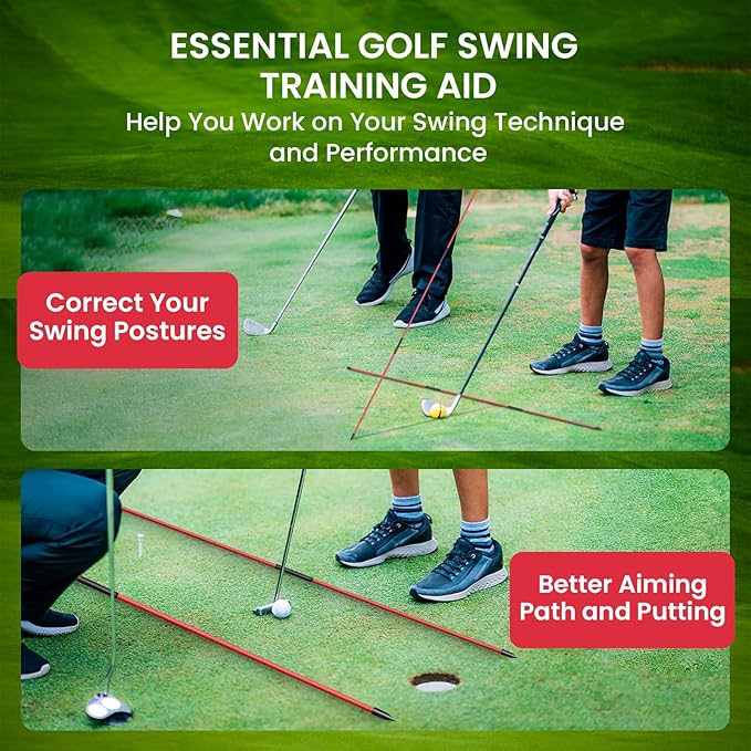 FINGER TEN Golf Alignment Sticks Rods Swing Trainer Tools 48 Inch 2 Or 3 Pack, Fits in Golf Bag Tour Stickers Practice Training Aid