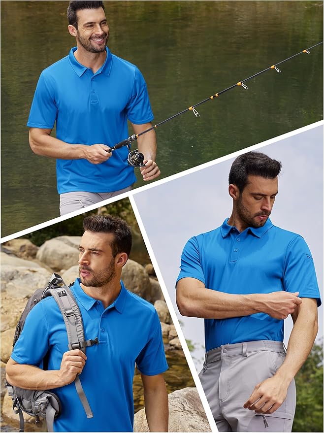 TACVASEN Mens Polo Shirt Short Sleeve Tactical Performance Collared Work Golf Shirts Dry Fit Pique Polos for Summer