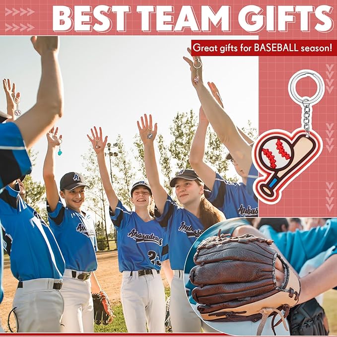 Batiyeer 72 Pack Baseball Keychains Bulk Party Favors Sports Ball Key Chains Funny Keyring Gifts for Women Men Birthday Supplies