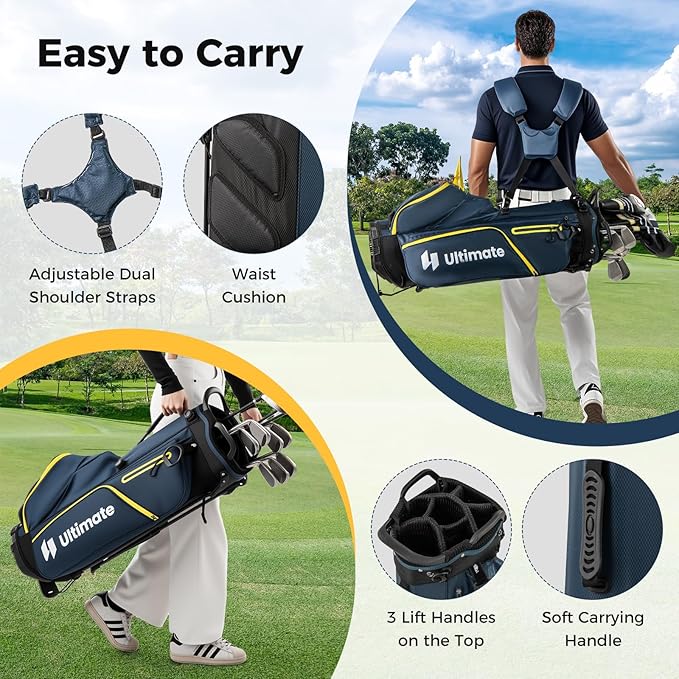ULTIMATE 12 Pieces Men's Complete Golf Clubs Set w/Golf Stand Bag, 460cc #1 Driver, #3 Fairway, #5 Hybrid, #5#6#7#8#9#P#S Irons, Putter, Full Right-Handed Golf Set for Men