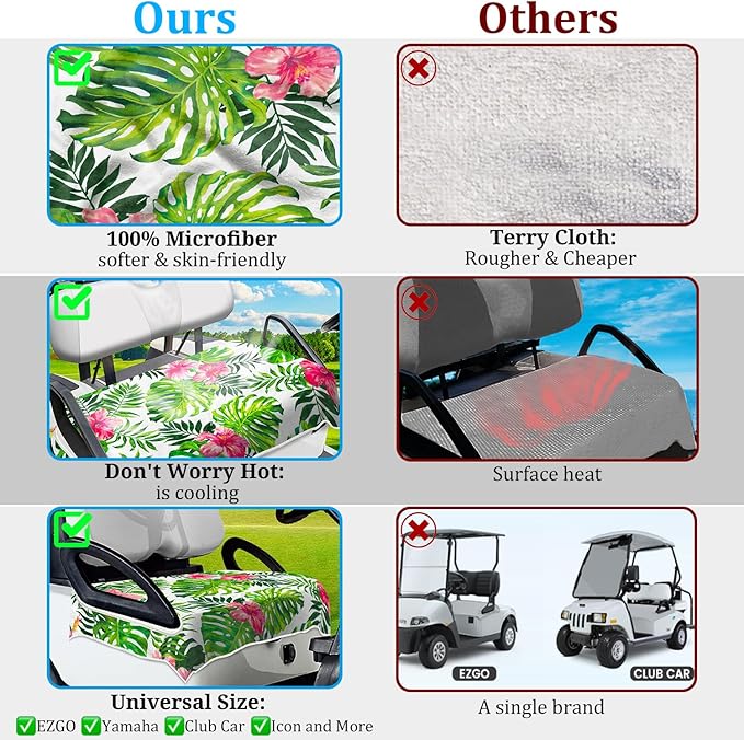 Golf Cart Seat Covers, Golf Cart Seat Towel Blanket, Suitable Yamaha, EZGO, Club Cars, Icon and More 2-Seats Cart, 100% Microfiber, Essential Golf Cart Accessories, 51'' x 31''