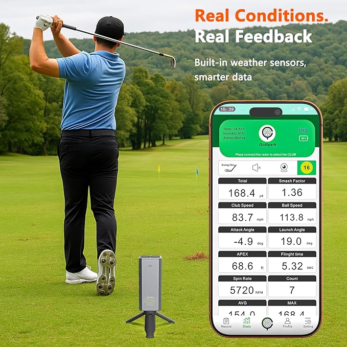 Golf Launch Monitor & Simulator: Portable Swing Analyzer for iOS/Android with Virtual Course, 3D Trajectory for Indoor/Outdoor Use