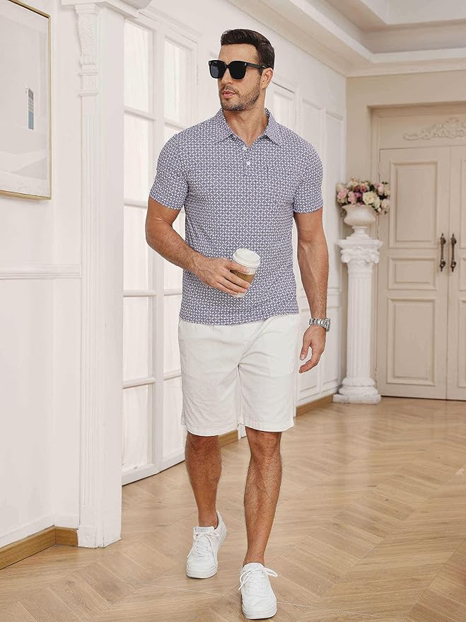Lexiart Mens Golf Shirt Short Sleeve Dry Fit Print Moisture Wicking Performance Patterns Collared Polo Shirt with Pocket