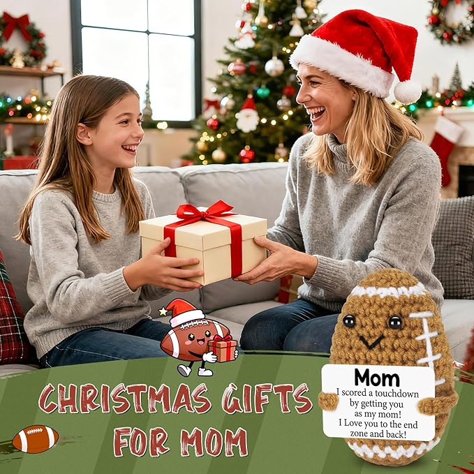 Mini Funny Gifts for Mom from Daughter Son, Mothers Day Birthday Gift for Mom, Cute Emotional Small Present Crochet Football Doll or Mommy Mother in Law Bonus Step Mothers