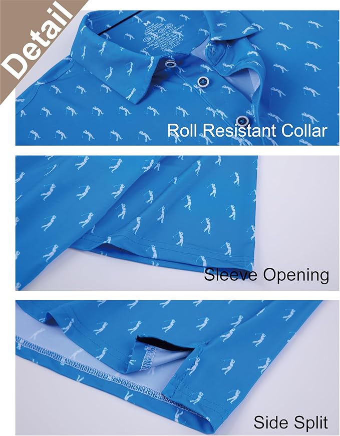 Esabel.C Golf Shirts for Men Dry Fit Performance Short Sleeve Print Moisture Wicking Collared Shirt