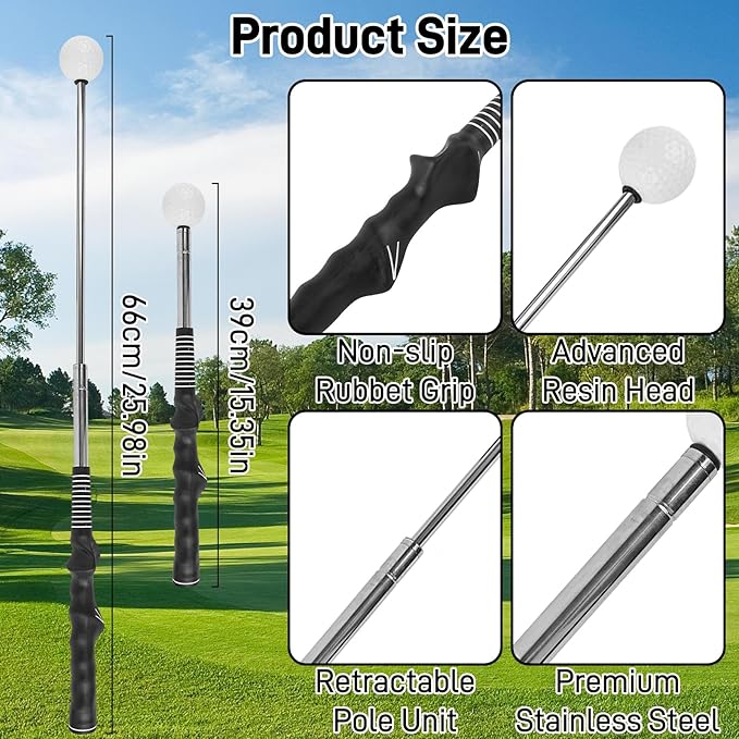 Retractable Golf Swing Training Aid with Arm Band, Golf Grip Trainer for Indoor Outdoor Practice, Portable Club Grips with Click Sound for Beginners and All Skill Levels