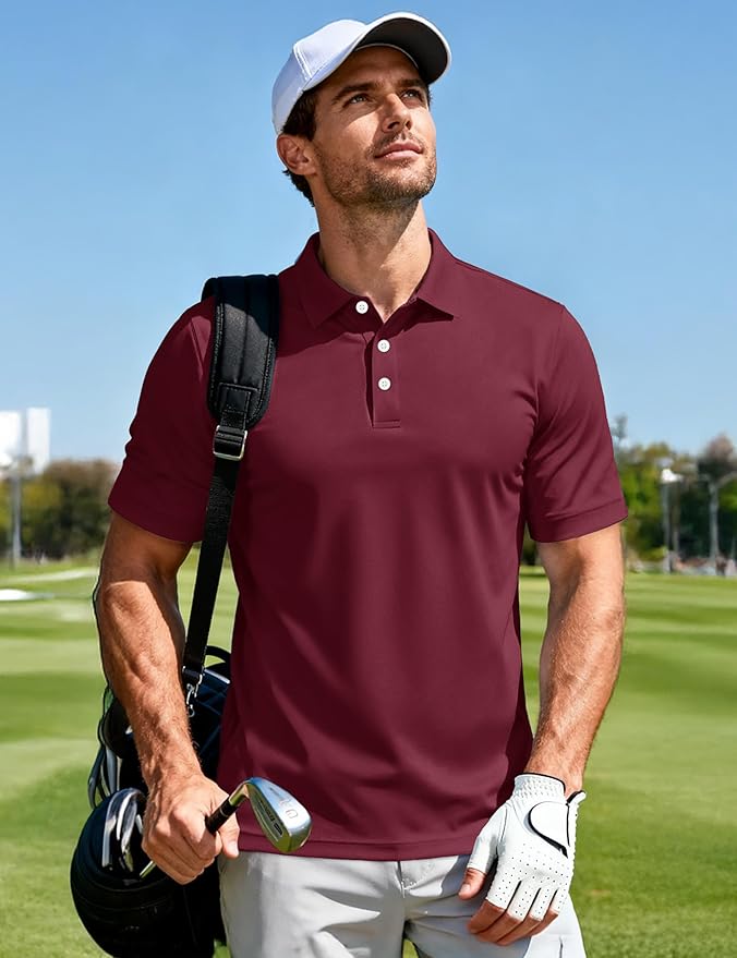 MAGCOMSEN Men's Polo Shirts 3 Buttons Casual Work T Shirts Quick Dry Short Sleeve Golf Shirt Pique Jersey Outdoor Performance