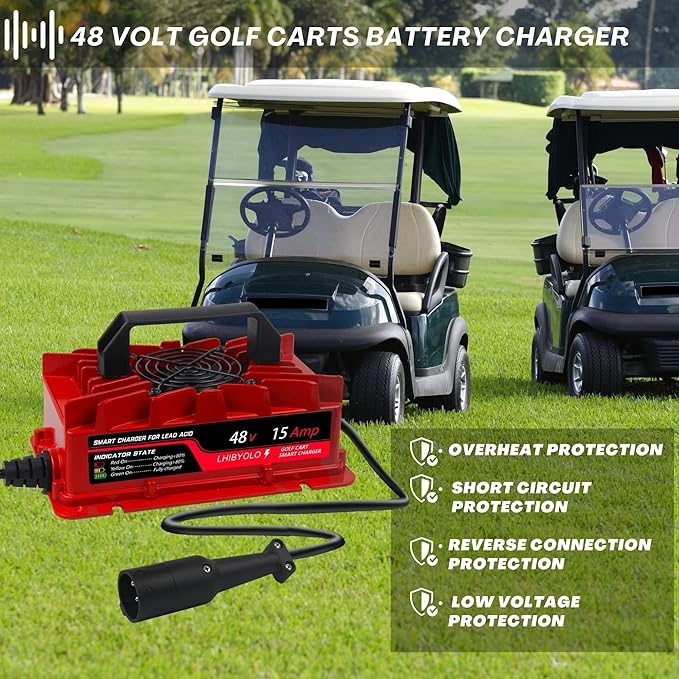 48V Golf Carts Battery Charger for 15 AMP EZGO RXV & TXT, 4-6 Hours Full Charger, Club Car Charger 48 Volt,with 2008-Present EZGO RXV & 2014-Present TXT (48V 15A Club Car)