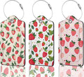 Luggage Tags for Suitcases Durable Leather Luggage Tags Cute Travel Name Tags for Cruise Ships Travel Essentials 3 Pack (Strawberry)