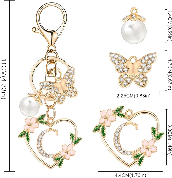 Gold Heart Initial Letter Keychain for Women Key chain Keyring for Purse Handbags Backpack Charm
