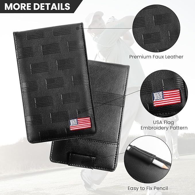 FINGER TEN Golf Scorecard Holder with 2 Free Pencils Value Pack, Premium Leather Yardage Books Cover Weatherproof, Lightweight Portable Score Tracking Accessories for Men Women