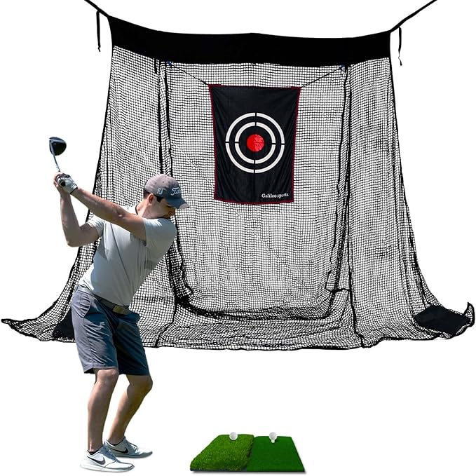 Gagalileo Golf Net for Garage Door with Mat: 10X8FT Roll-Up Design Quick Setup for Backyard & Basement Training Ideal for Beginners & Advanced Golfers