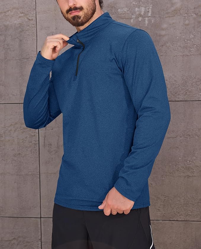 KEFITEVD Men's Quarter Zip Pullover Fleece Lined Long Sleeve Golf Shirt 1/4 Zip Sweatshirts Thermal Winter Sweaters