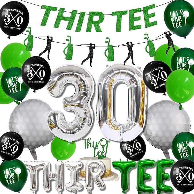 30th Birthday Decorations for Him, Golf 30th Birthday Party Decoration Themed for Men Thirty Birthday Decor Banner Set Durable 30 Number Balloons