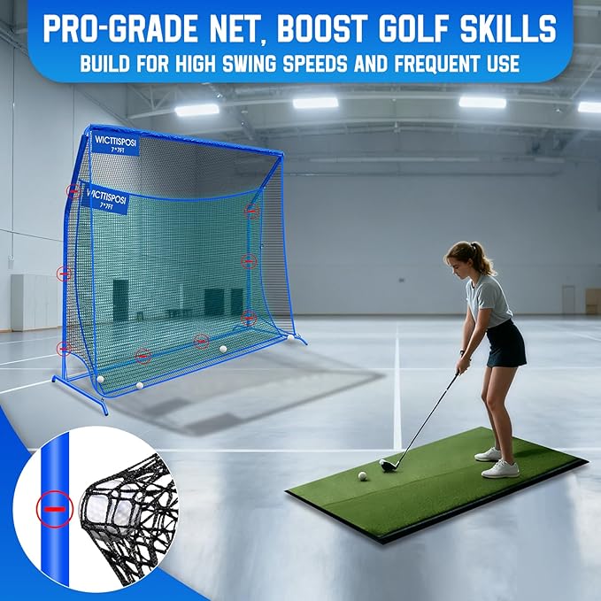 Golf Hitting Net with Extra Striking Net, 10x7ft/7x7ft Heavy Duty Golf Practice Nets for Golfers Backyard Driving Swing, Golf Impact Cage Metal Frame with Storage Bag&Elevated Base, Indoor Outdoor Use