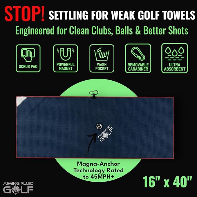 Magnetic Towel Club Glove Gear - 3 Stage Cleaning System- Microfiber Rag with Magnet for Golfcart Bags for Men and Women Blue, 16" x 40" The 40