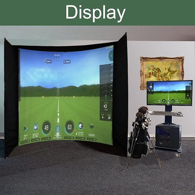 Golf Impact Screen Frame Enclosure Kit Set DIY Parabolic Screen Durable Fabric with Hook & Loop - Reinforced Black Border 9.8' H x 9.8'W x 4.9' D
