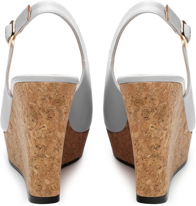 Womens Peep Toe Wedge Heels Matte Fashion Cork Slingback Pumps Platform Wedge Sandals 3.94 Inches