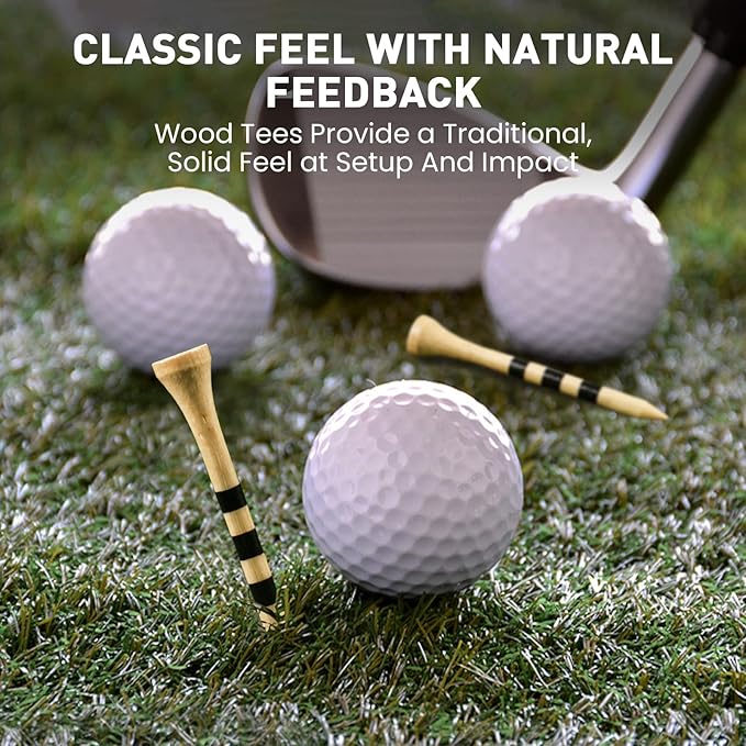FINGER TEN Golf Tees Wood 3 1/4 2 3/4 Inch Value 50/120 Count, Durable Tees with Bright Colored Stripes for Consistent Height, 70mm 83mm Long Tees Ideal for Golfers