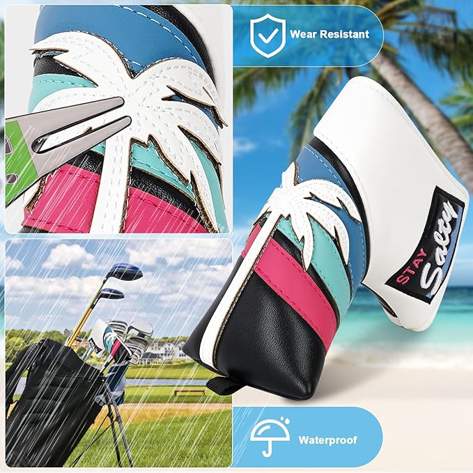 mytag Tropical Golf Headcovers, Coconut Tree Golf Head Covers for Woods and Driver, Putter Covers 3D Embroidery