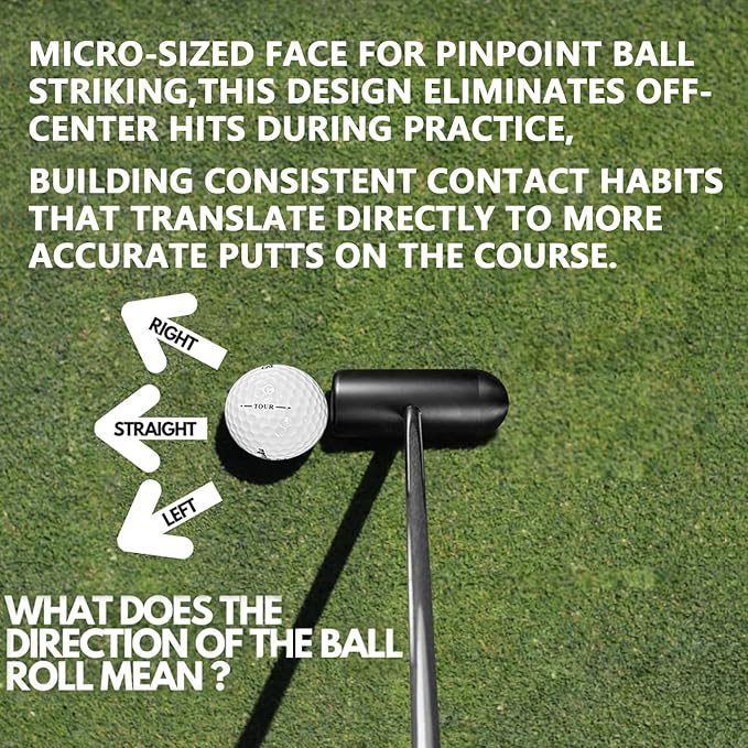 Golf Putting Training Aid - 35" Sweet Spot Practice Putter with Micro Head - Stainless Steel Alignment Tool to Improve Center Contact, Tempo & Muscle Memory (Right/Left Handed)