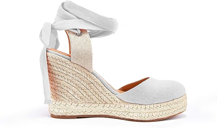 FISACE Womens Summer Espadrille Heel Platform Wedge Sandals Ankle Buckle Strap Closed Toe Shoes
