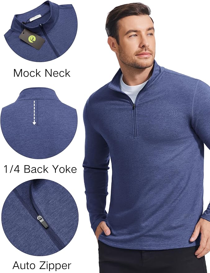 PINSPARK Men's Quarter Zip Up Pullover Mock Neck Sweatshirts Long Sleeve Golf shirts Performance Athletic Casual Workout