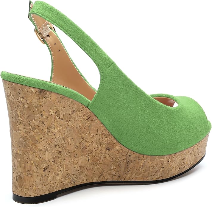 Womens Wedge Platform Sandals Peep Open Toe Slingback Buckle High Heel Dress Shoes Pumps Suede 3.94 Inch