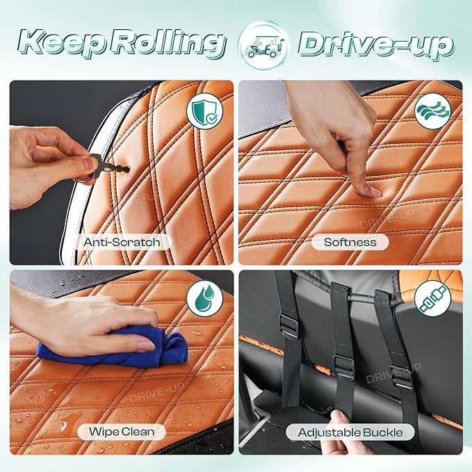 Drive-up Golf Cart Diamond Seat Covers, Brown EZGO Seat Covers with Adjustable Buckle Fit for EZGO TXT Golf Carts, Wipe Clean PVC with Black Stitching