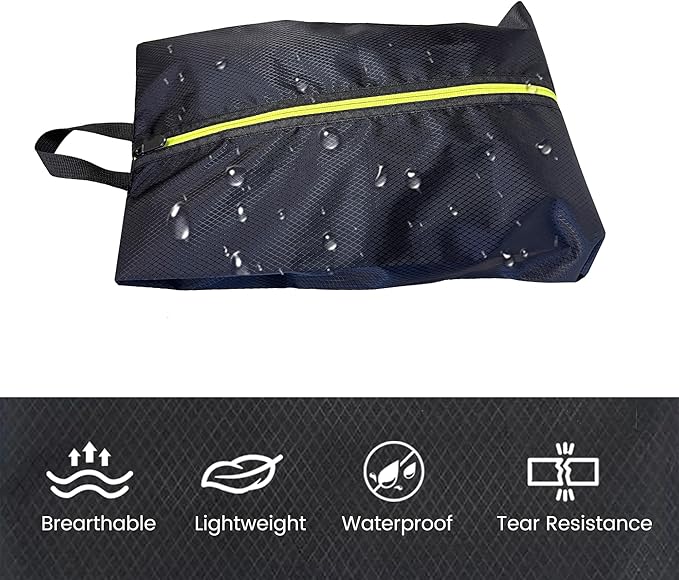 Golf Smell Proof Shoe Bag Lightweight Waterproof Zippered Sport Shoe Carrier Bags Golf Soccer Shoe Storage Organizer for Gym Sports Travel Work Golf Aceesories (Black, US size 14)