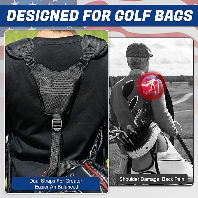 Golf Bag Straps, Universal Replacement Double Shoulder Shoulder Straps, Sailcloth Golf Bag Carry Strap USA Flag