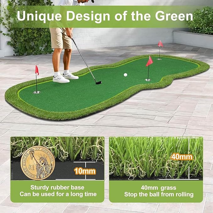 Golf Putting Green Mat, Professional Large Putting Mat with Movable Cup/Slope Pad for Indoor & Outdoor