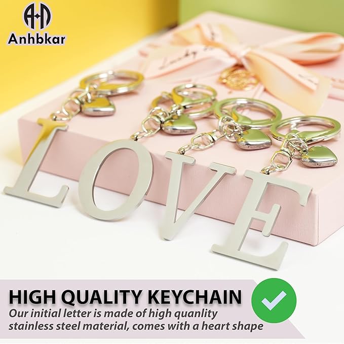 Metal Heart Alphabet Keychain for Women, Girls - Cute Initial Letter Accessories for Purse, Bag Charms and Backpack