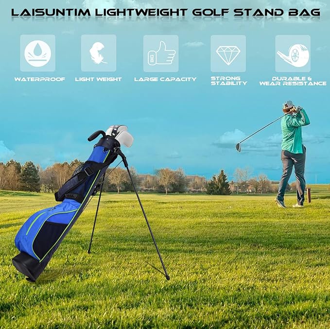 Golf Stand Bag, Lightweight Mini Golf Sunday Bag with Rain Cover and Removable Padded Shoulder Strap, 2 Model Options -2 Way Divider and 4 Way Divider, Waterproof Wear-Resistant Durable Fabric Golf Bag for Women and Men
