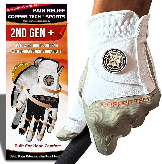 Copper Tech Golf Gloves Men Right Handed Golfer or Left Handed Golfer (2nd Gen) | Copper Compression Joint Support Golf Glove