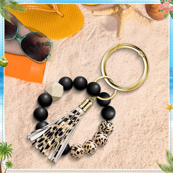 Tote Bag Charm Compatible with Bogg Bag Accessories, Bead Tassel Beach keychain Wrist Leopard Purse Charm Girl Women