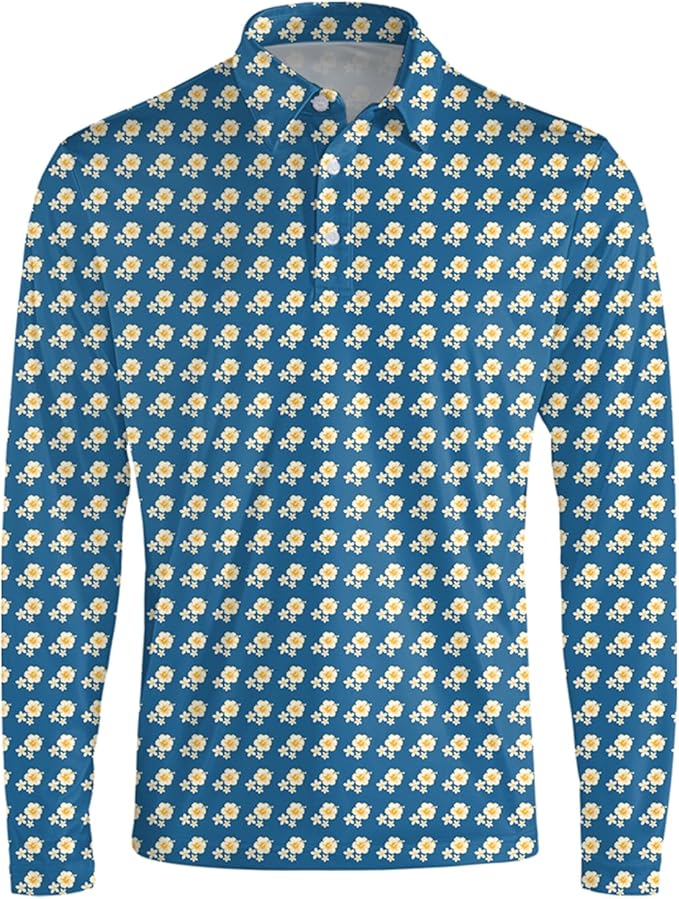 Men's Long Sleeve Golf Shirt Quick Dry 3 Button Work Fishing Outdoor Casual Collar Shirt