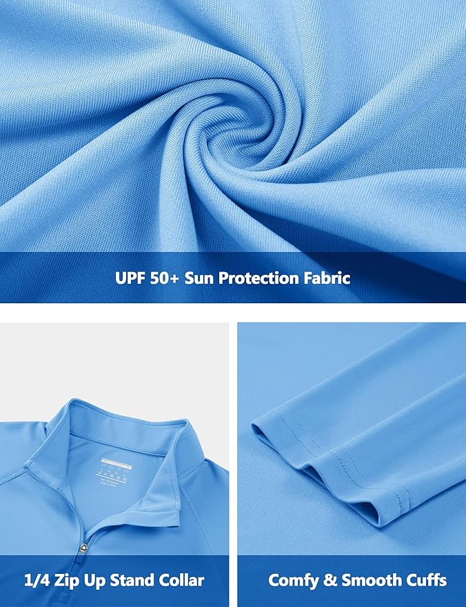 CRYSULLY Men's Long Sleeve 1/4 Zip Shirts Sun Protection Pullover UPF 50+ Rash Guard Running Lightweight T Shirt