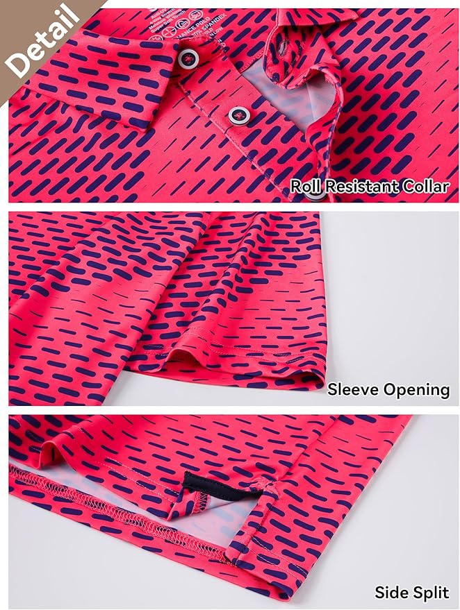 Esabel.C Golf Shirts for Men Dry Fit Performance Short Sleeve Print Moisture Wicking Collared Shirt