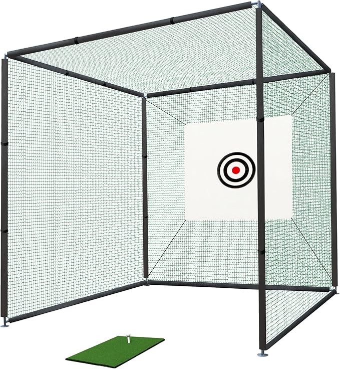 Golf Cage Net with Steel Frame 10x10x10 Ft Golf Practice Nets Used for Indoor Full Swing Practice and Chopping Practice, Including Target Fabric and Swing Pad