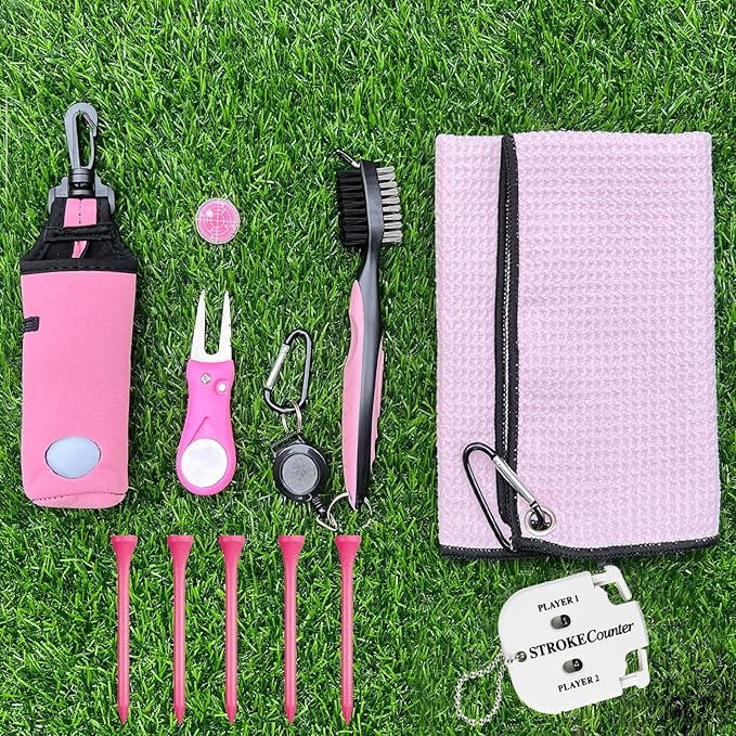 11 Pcs Golf Accessories Kit, Include Golf Ball Bag with Hook Tees Towel Cleaner Brush Ball Marker Divot Tool Score Counter