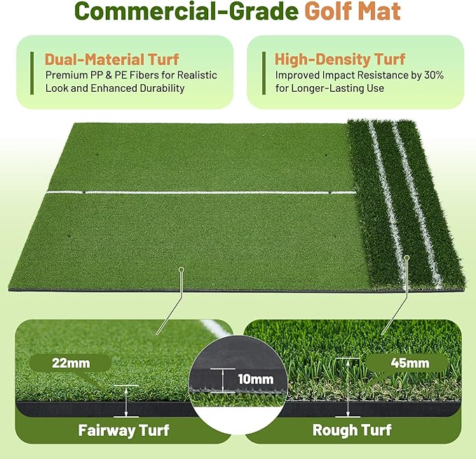 Dual Turf Golf Mat 5 * 4FT,Golf Hitting Mats Practice Outdoor/Indoor for Training Chipping Driving Swing,High-Density Artificial Turf Matt with Alignment Line for Men Dad Golfer
